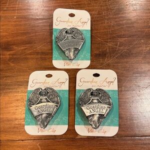NWT Guardian Angel Visor Clip Set of 3 Silver Pewter Metal Religious Fits Most